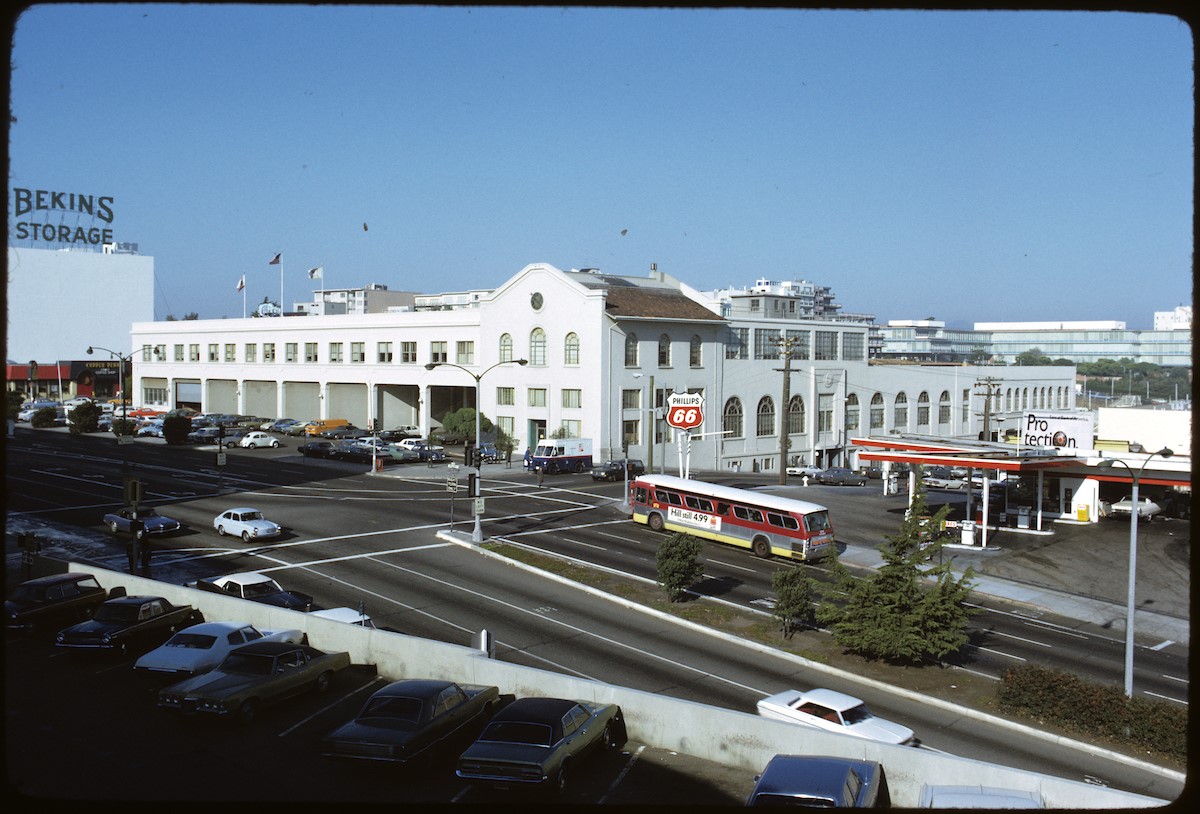 This 1972 view was taken just one year prior to the construction of an underpass for Geary Boulevard that would allow traffic to bypass this area.