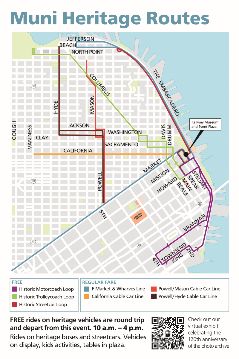 Muni Heritage Route Map Please see the link below for the Accessible Text version of Muni Heritage Route map
