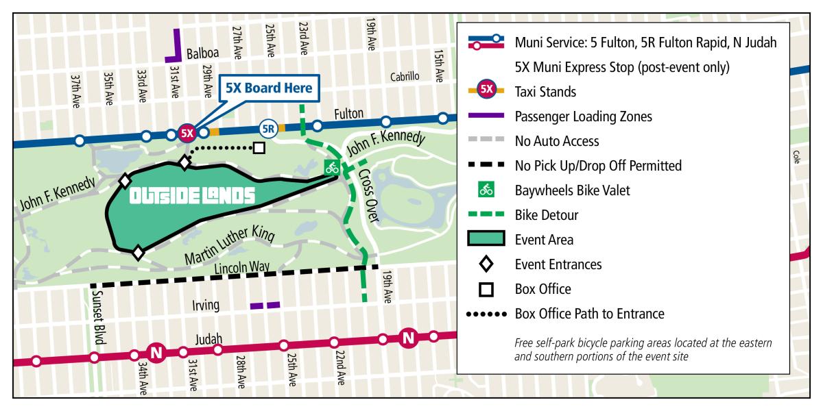 Map of Outside Lands area transportation options