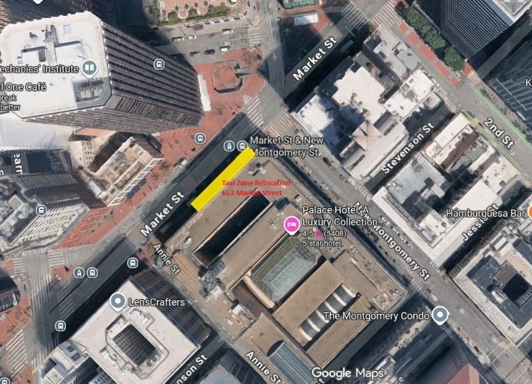 Map showing taxi zone at 653 Market St.