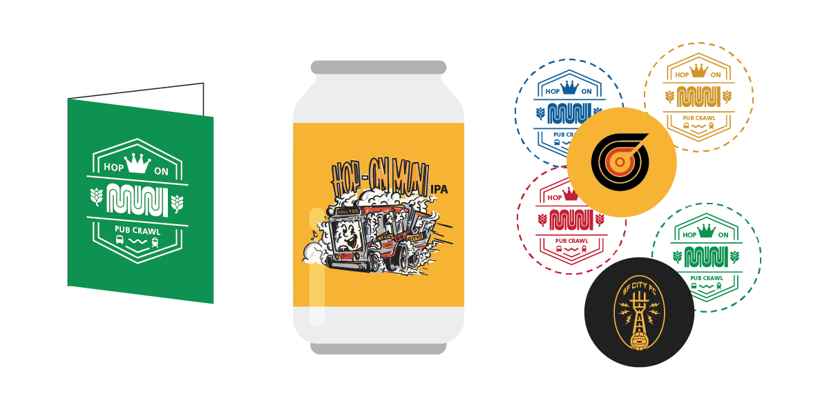 Hop On Muni Pub Crawl_ How to Play How to play the Hop on Muni Pub Crawl: Game cards, Hop on Muni IPA and get stickers
