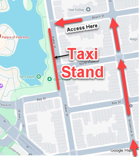 Map of temporary taxi stand on July 4th, 2026 located on Baker Street