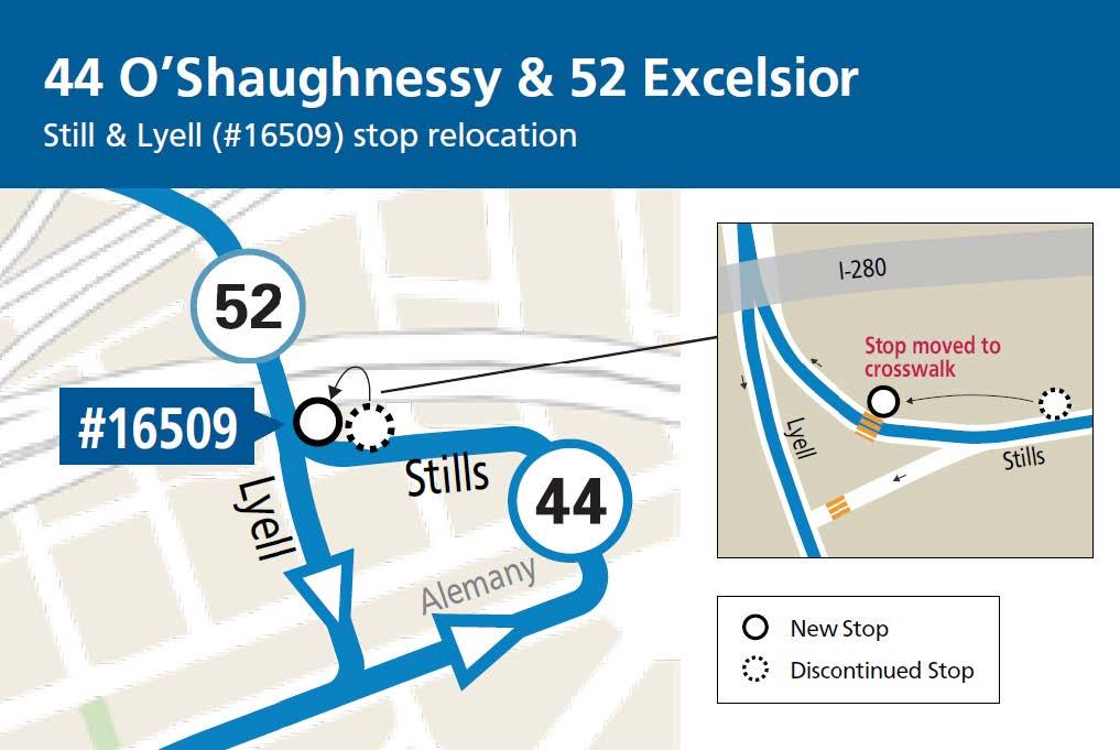 Map of stop relocation at Still and Lyell