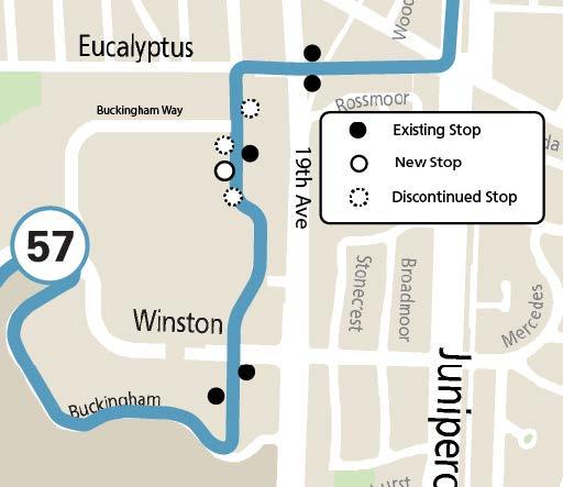Map showing stop consolidations and discontinuations in Stonestown Mall area