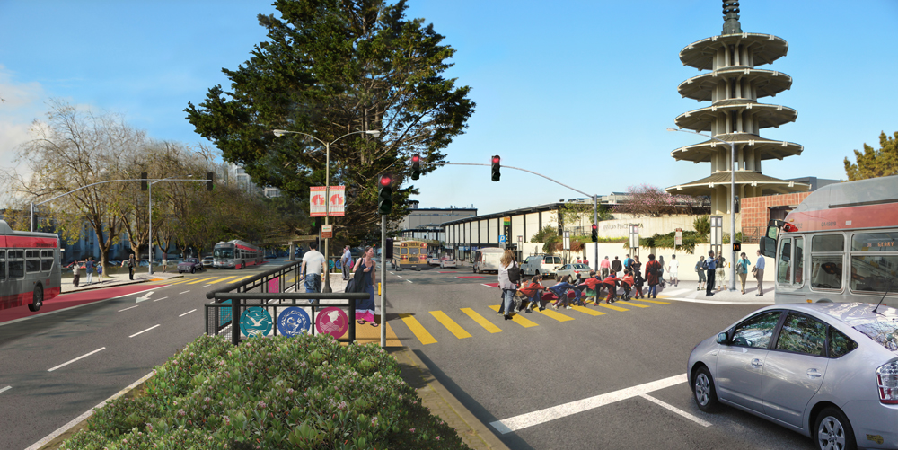 Rendering of proposed improvements on Geary at Buchanan.