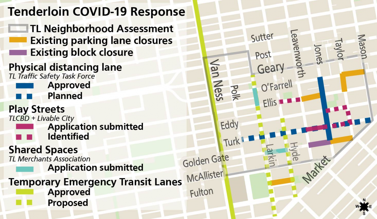 Map of Tenderloin Street Treatments in Response to COVID-19