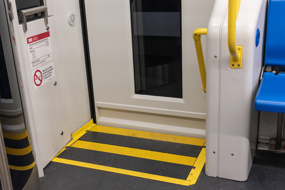 interior view of LRV entry door with stairs in up position