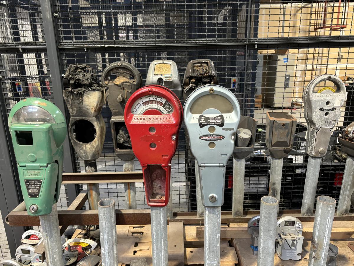 A row of old parking meters