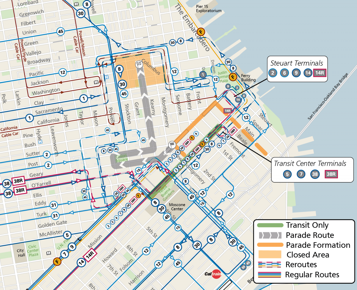 Downtown Reroute Map for the Chinese New Year Parade 2024