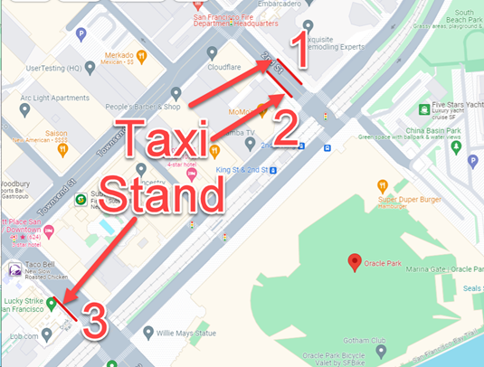 Map for 3 taxi stands