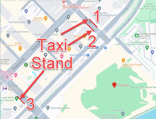 Map of Taxi Stand Locations at Oracle Park