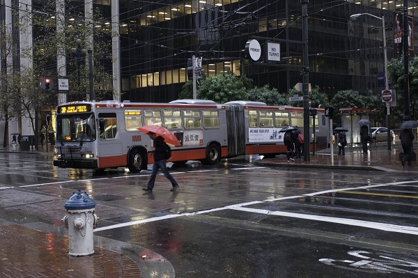 Bus in the rain photo