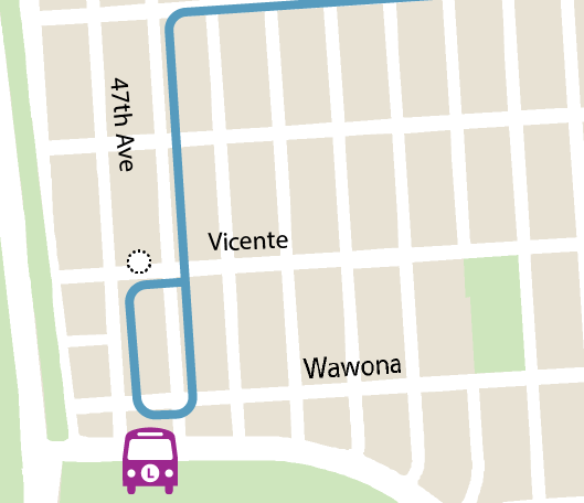 Map showing location of discontinued stop on Vicente St. & 47th Ave.