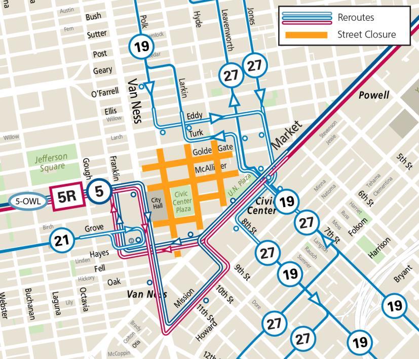 Pride Weekend 2024 Service Reroute Map