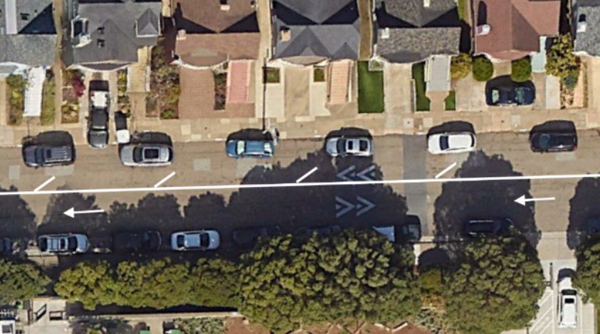 Image of a section of Lenox Way with a painted edgline to narrow the travel lane