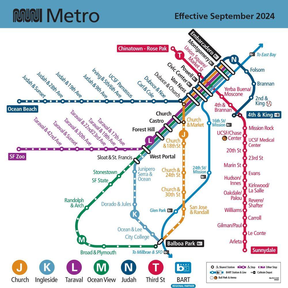 Muni Metro map effective September, 2024