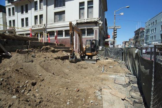 Excavation continues at the future Chinatown Station site.