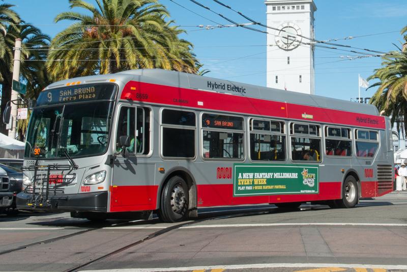 A new 40' hybrid bus on the 9 San Bruno Route