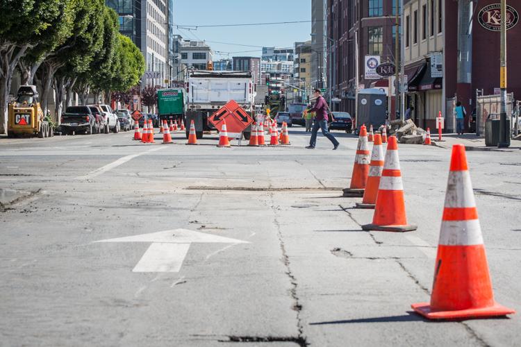 Utility work is ongoing on 4th Street south of Bryant, where surface tracks will eventually be built.