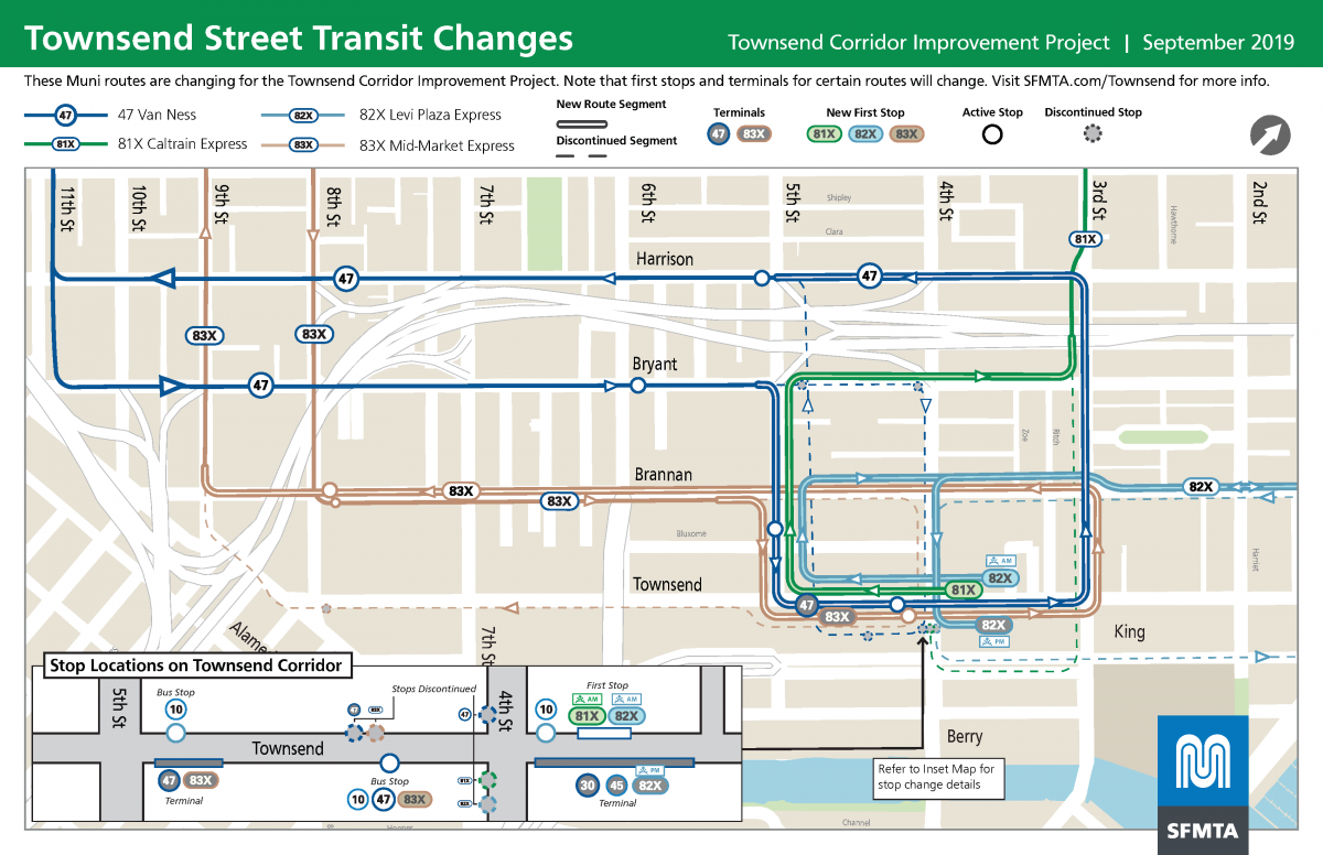 Map of Townsend Street Transit Changes 