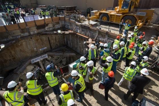 The cutterheads of both tunnel boring machine Big Alma and Mom Chung can be seen during the June 16 hole-through celebration event.