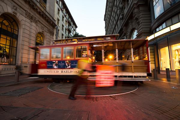 Cable Car being turned around at the Powell Street Cable Car Turnaround 