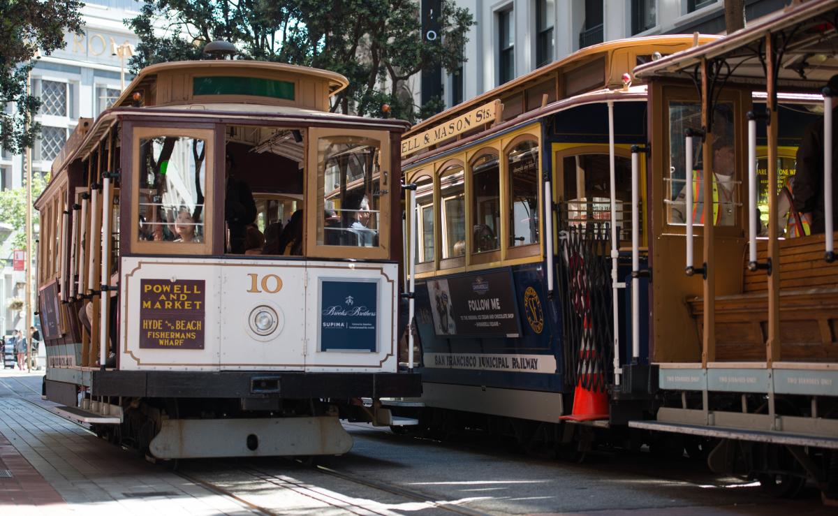 Cable Cars at Powell and Market turnaround waiting to board riders