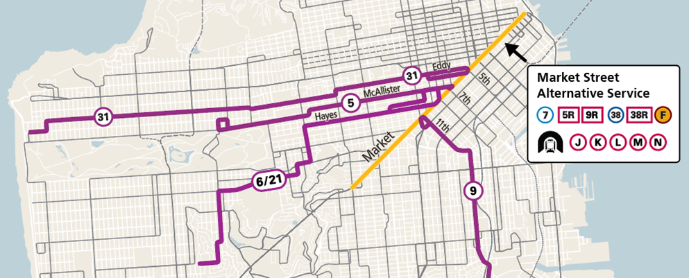 •	A map showing the proposed routing of a new route that would combine the 6 Haight-Parnassus and 21 Hayes as described above.