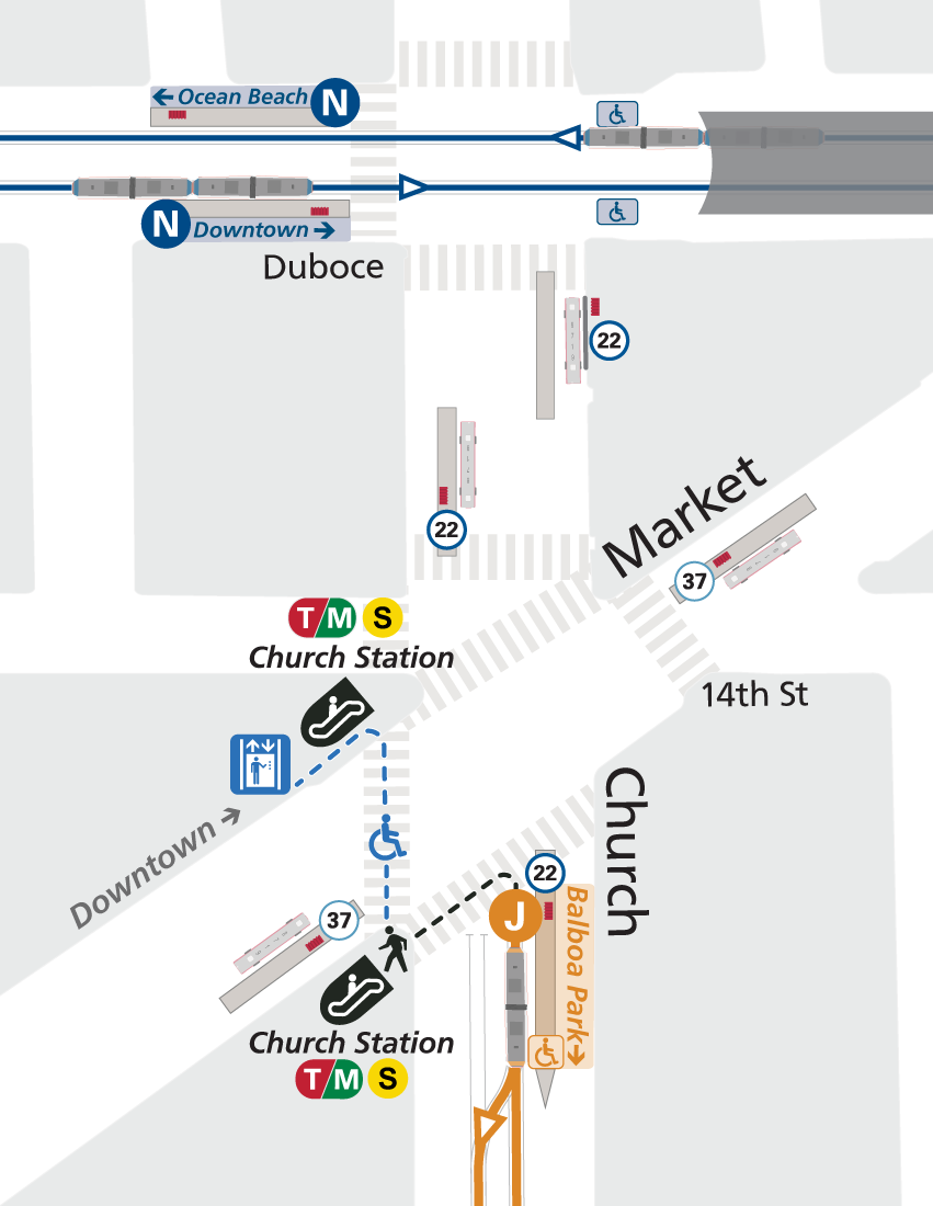 Map of J Church at Market