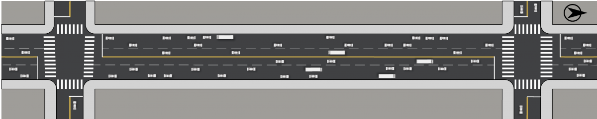 Striping Plan View of a typical block of South Van Ness Avenue, before project implementation in January 2022.