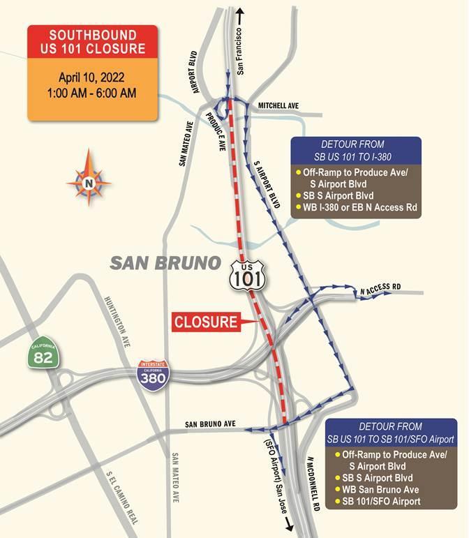 Map of US 101 closure location