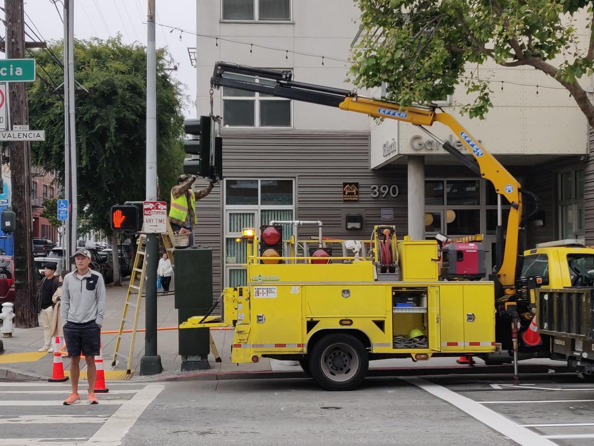 Bike signal installation on Valencia Street