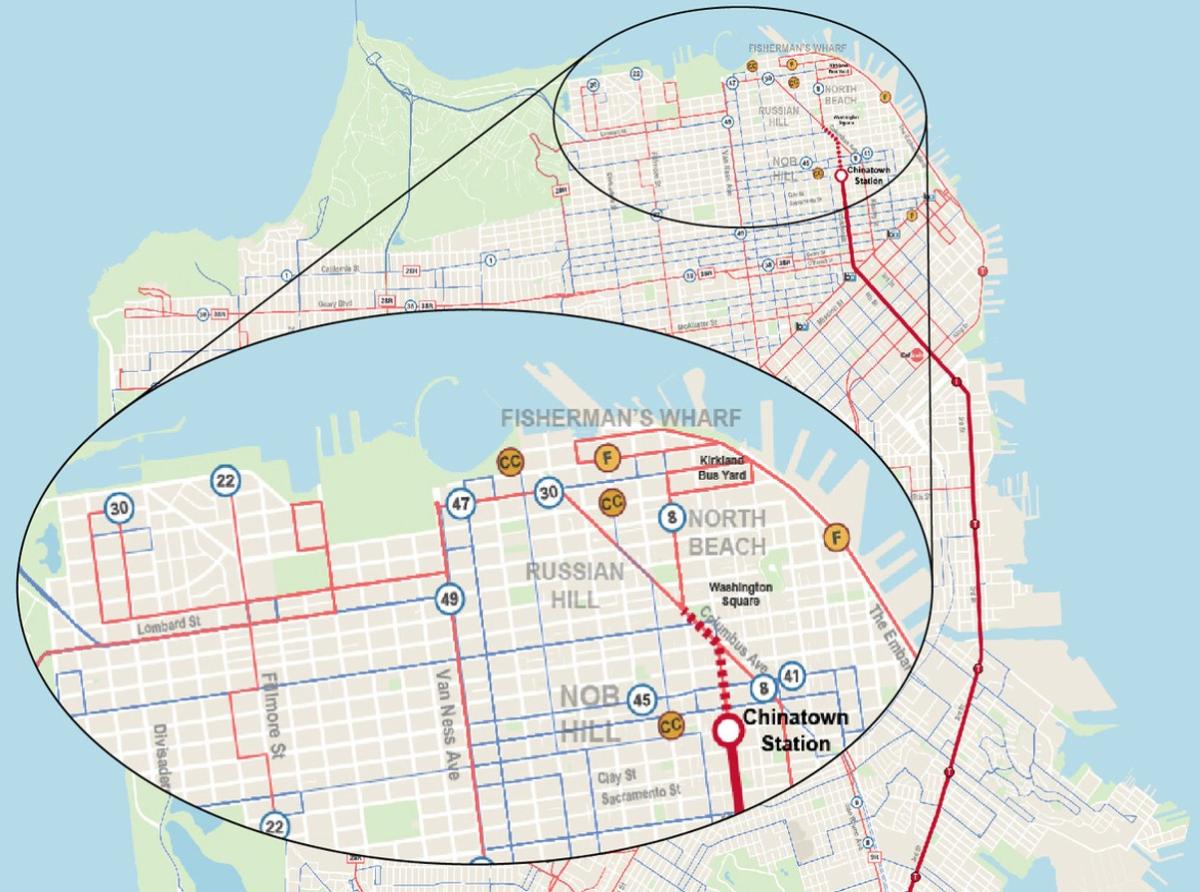 Project study area from Marina district to Embarcadero and Fisherman's Wharf to Chinatown