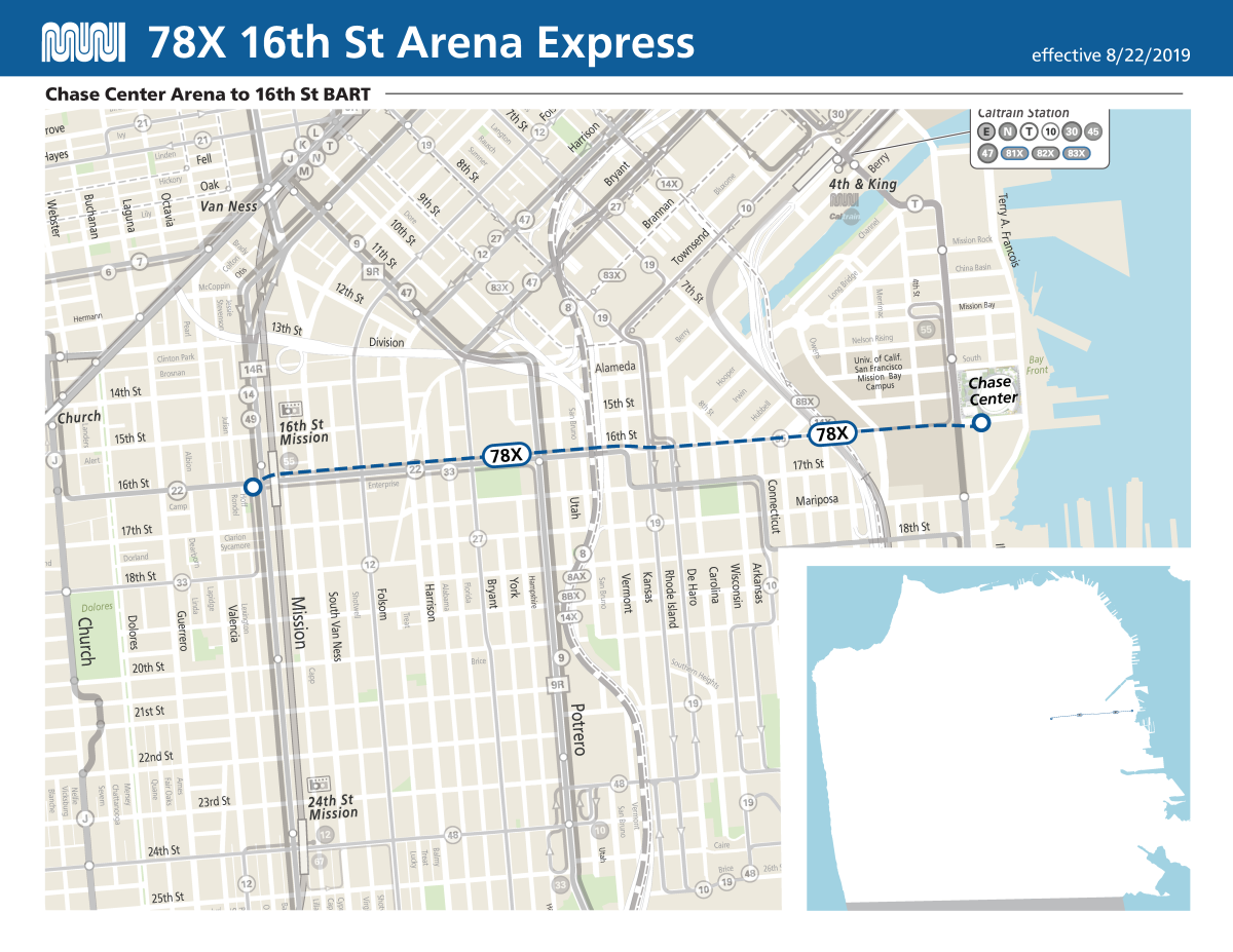 Map of 78X 16th St Arena Express Route