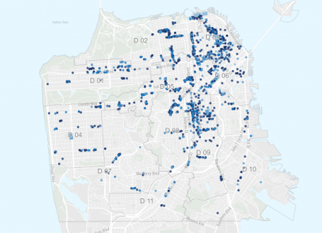 Map showing locations of Shared Spaces all over San Francisco