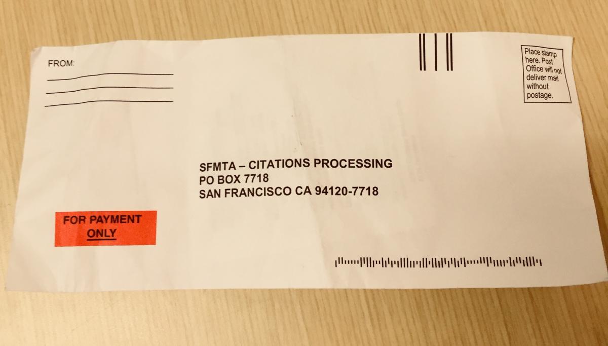 Photo of a parking ticket envelope