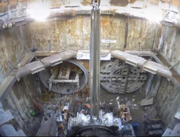 Boring machines coming out of the tunnels