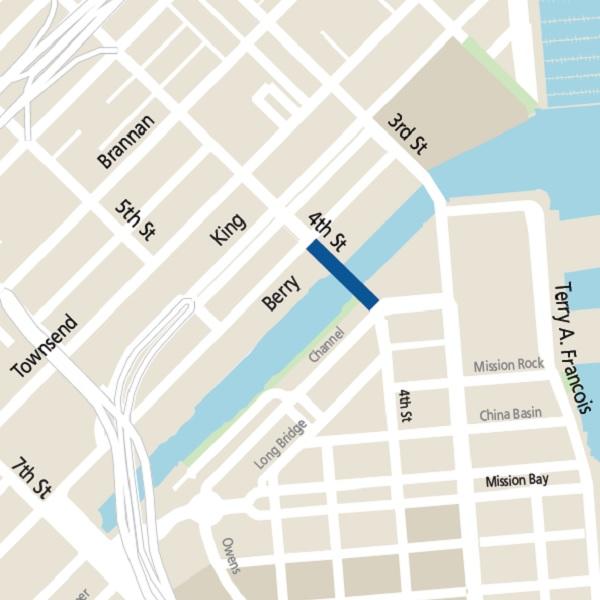 Map showing location of 4th Street bridge in Mission Bay