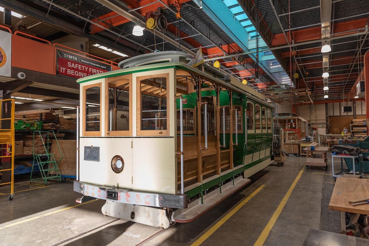 Restored Cable Car 8 being readied for return to service