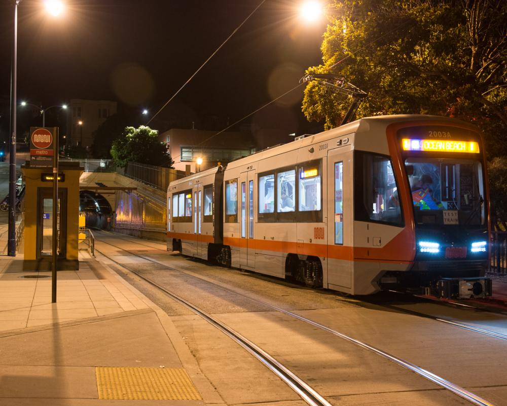 new LRV train testing at east portal of sunset tunnel