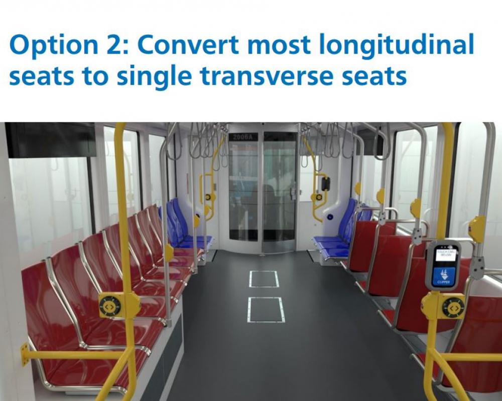 Option 2: Convert most longitudinal seats to single transverse seats.