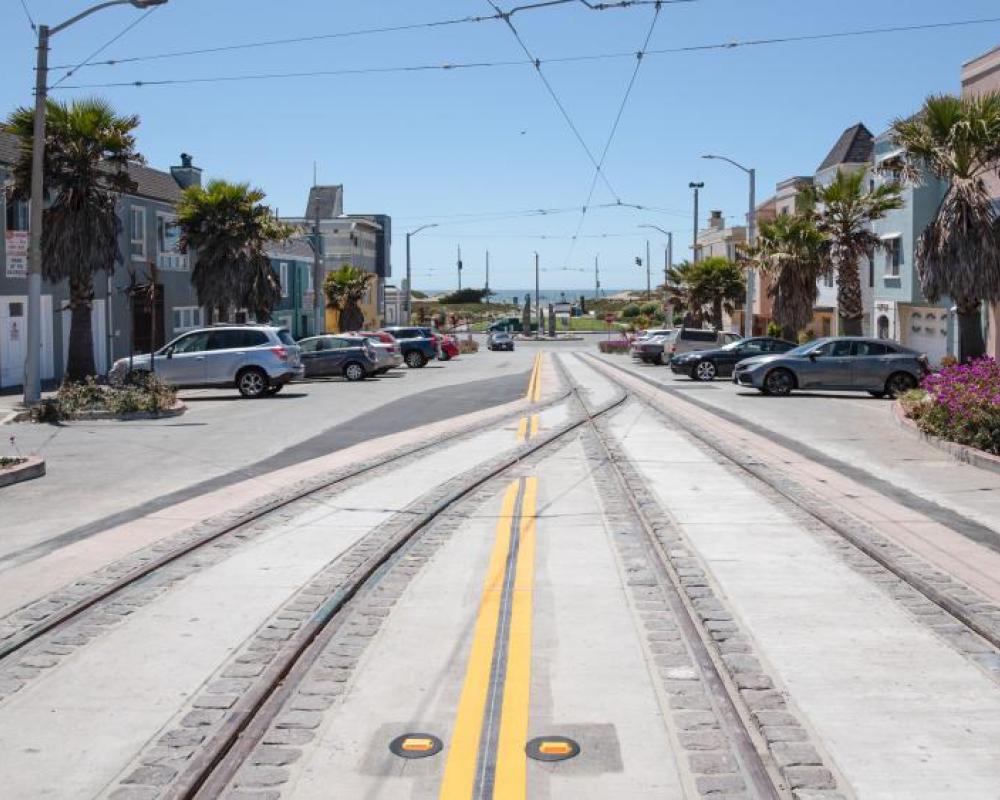 Photo of New tracks with decorative cobbles at 46th Avenue