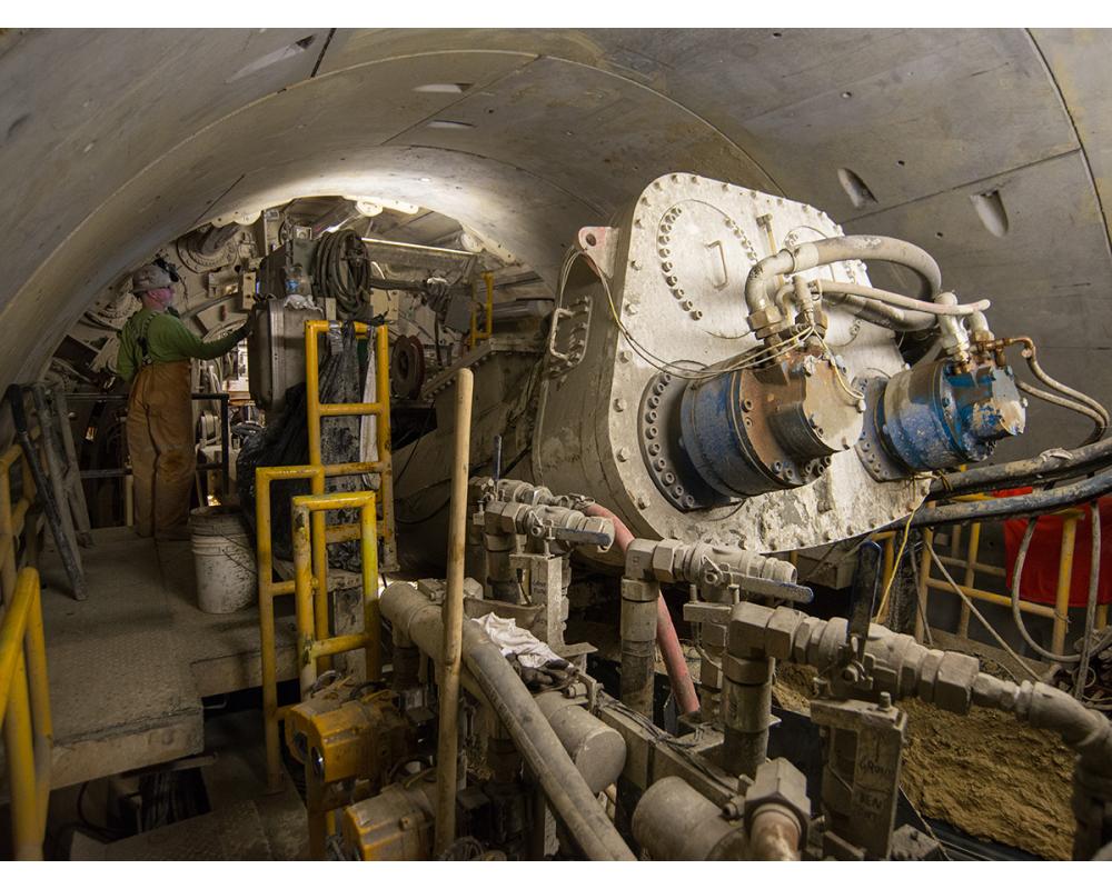 A look inside the forward shield portion of TBM Big Alma during northbound tunnel construction.