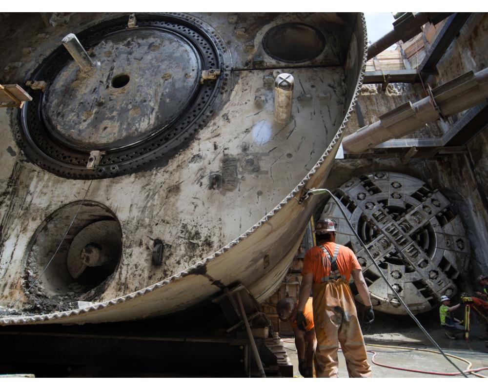 Following the completion of tunneling, both TBMs are disassembled and removed from the North Beach retrieval shaft.