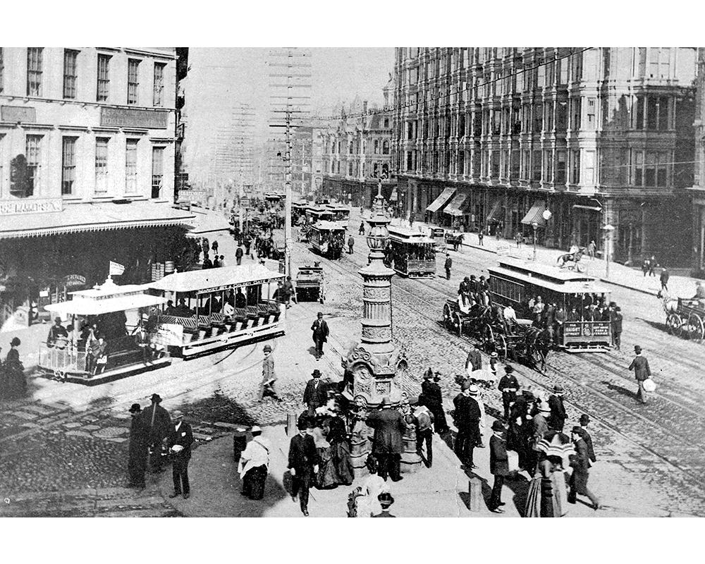 California Street Cable Car 50 on O'Farrell Street Near Powell Street | Circa 1900