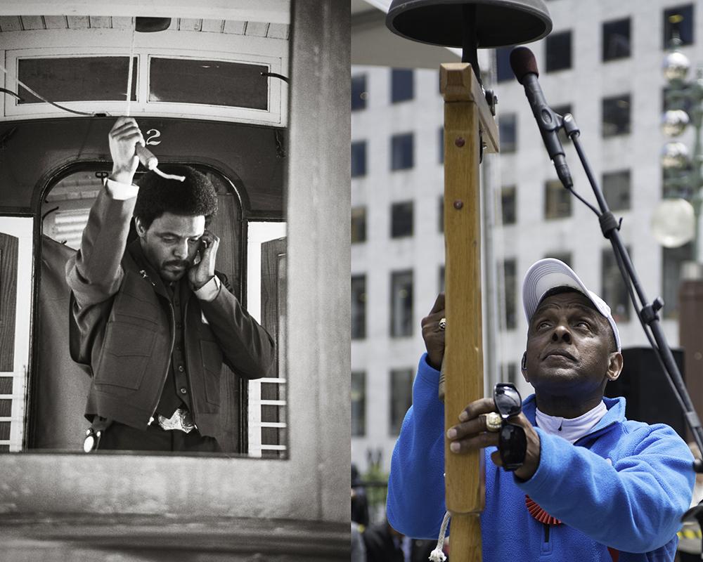 Ten-time Bell Ringing Champion Carl Payne, on the left in 1981 and on the right in 2013 at the Cable Car Bell Ringing Contest.