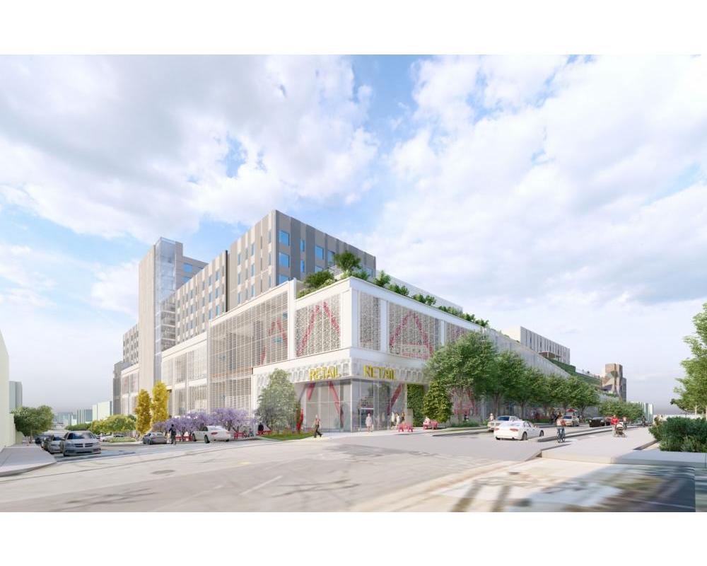Rendering of proposed workforce housing above the bus facility and retail space at 17th Street and Hampshire Street