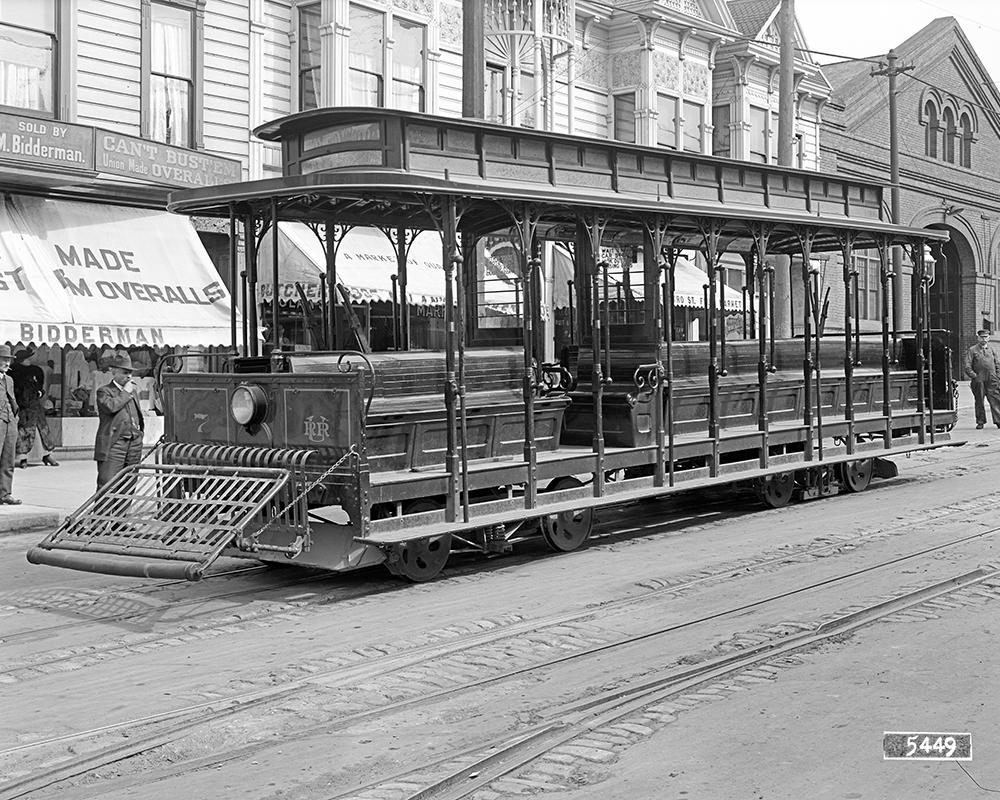 A Castro cable car on Castro Street near 24th Street in 1916. Cable cars operated on a portion of Castro Street until 1944.