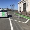 green bike path with Ferry building