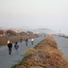 People walking, biking, and rolling along the Upper Great Highway when closed to vehicles